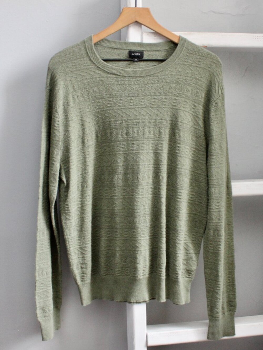 J Crew Cotton Sweater Combination Guernsey Stitch Pullover Green Size Medium